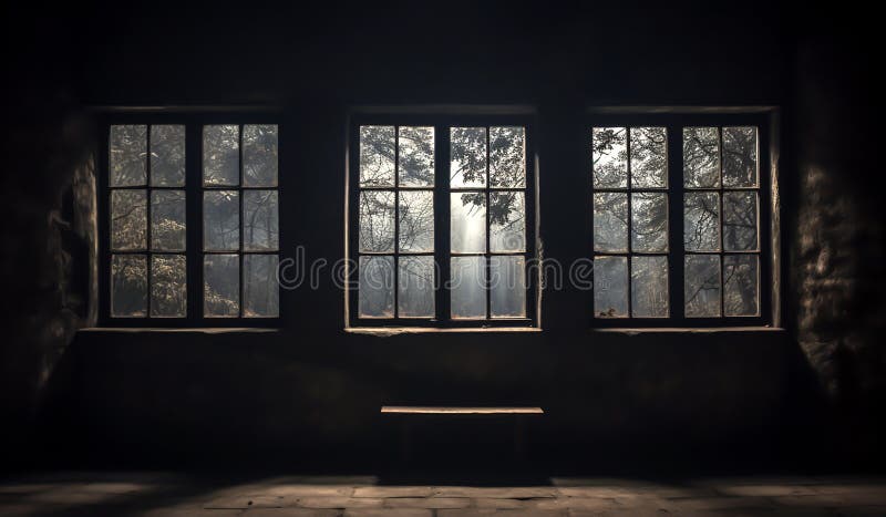 Window detail in old abandoned house. stock illustration.