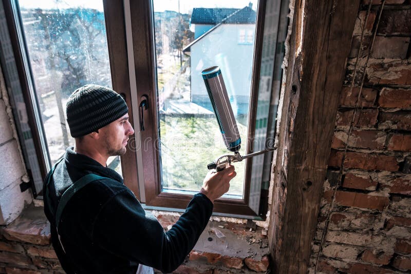 Window Fitter Installing New Window Stock Photo Image of glass