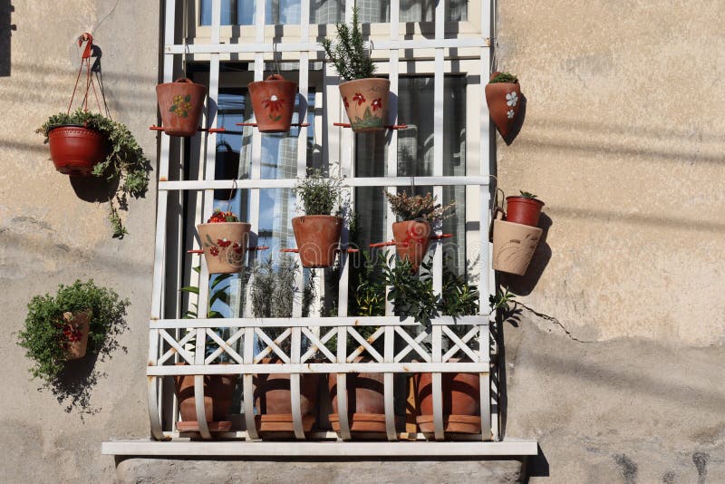 Window with flower pots stock image. Image of home, pots 179328807
