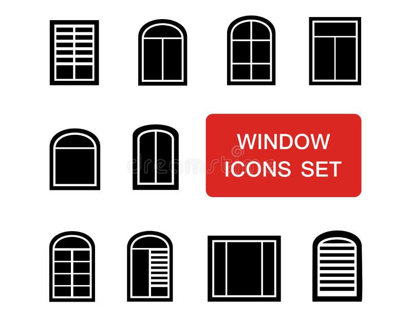 Window icons set with red signboard stock illustration Window icons set with red signboard stock illustration