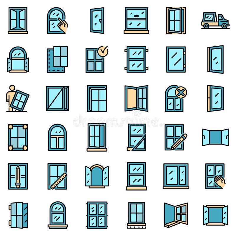 Window installation icons set vector flat royalty free illustration