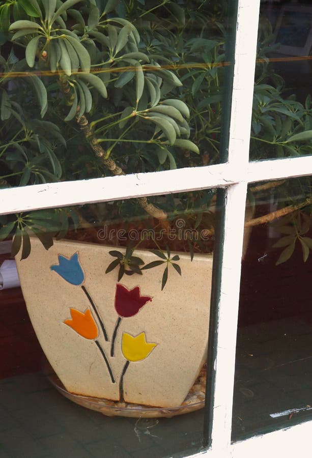 Window Shop Tulip Vase and Plant stock photo Window Shop Tulip Vase and Plant stock photo