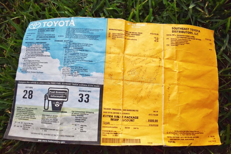 Window Sticker Toyota Matrix Tampa Fl. Editorial Stock Photo Image of