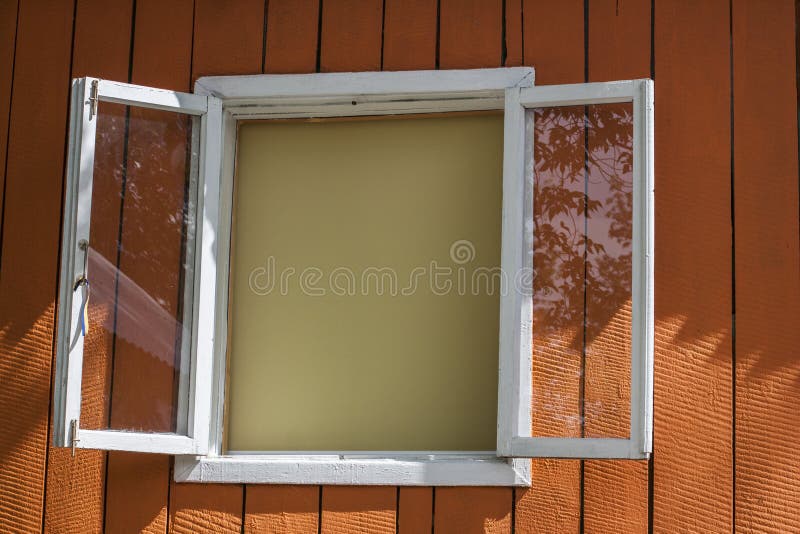Window with a White Frame on an Orange Wooden Wall, Background Stock ...