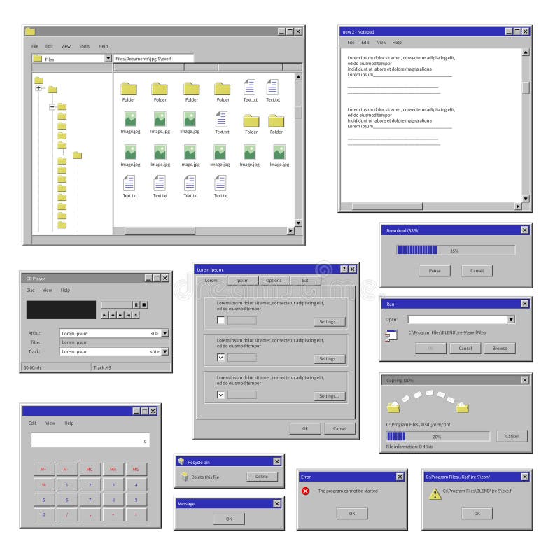 Windows on computer screen, info on monitor vector royalty free illustration
