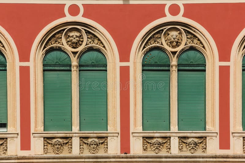 Windows. Facade. Republic Square. Split. Croatia stock photography