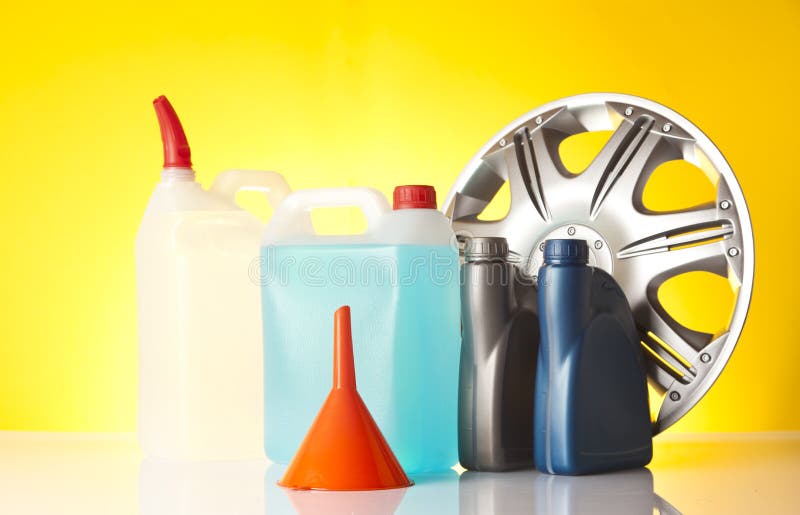 Windshield Washer Fluid and Motor Olis, Car Accessories Stock Image
