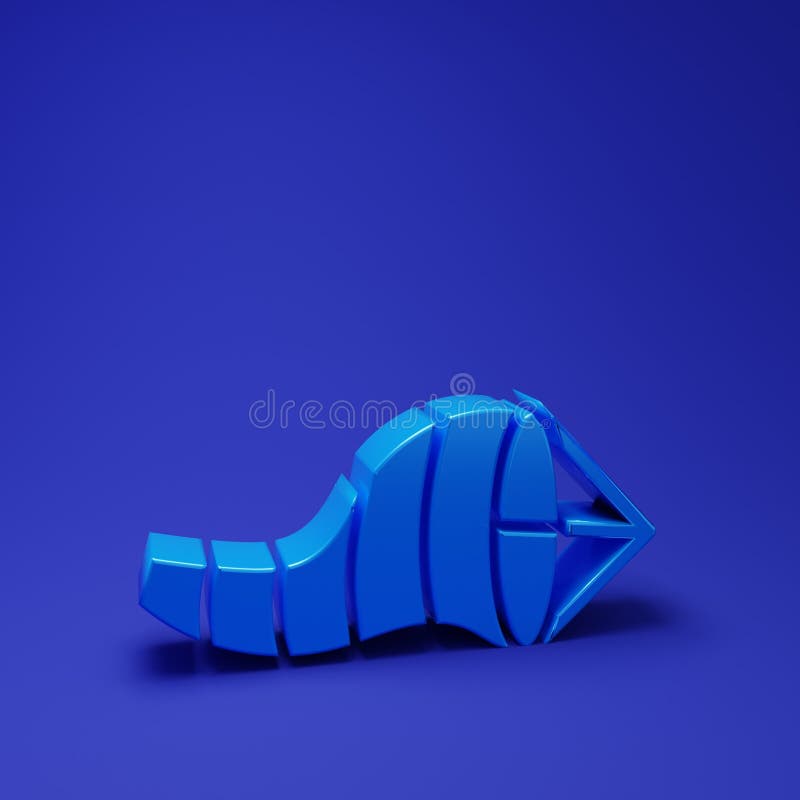 Windsocken-Windschutzscheibe aus blauem Kon-Meteorologie isoliert auf blauem Hintergrund. Windsock zeigt Richtung und Stärke an. Windsock zeigt Richtung und Stärke des Windes an. Minimalkonzept 3D-Darstellung.