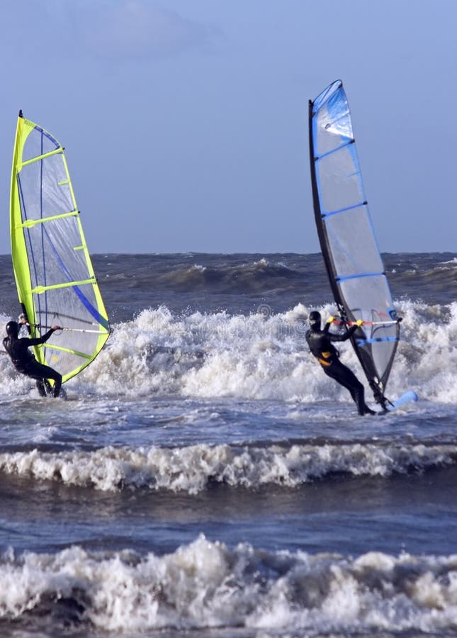 Windsurfers Surfing on the North Sea in Netherland Stock Image Image