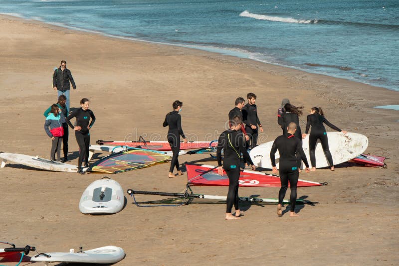 Windsurfing on the beach editorial image. Image of freestyle 210387520