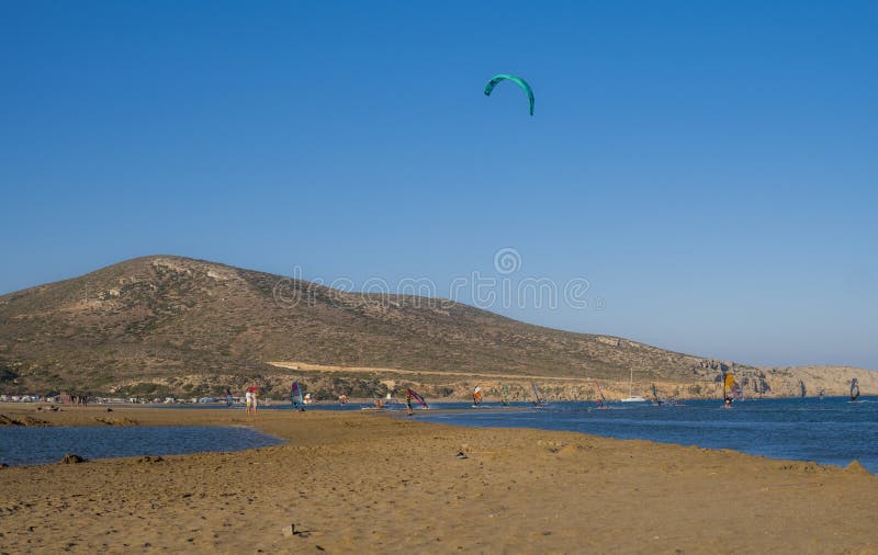 Windsurfing and Kitesurfing at Prasonisi Beach at Rhodes Islnad in