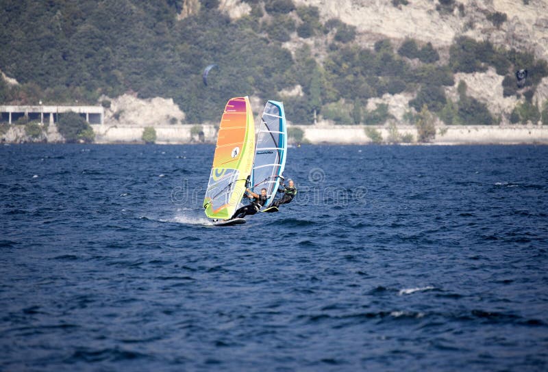 Windsurfing, Lago Di Garda, Italy Editorial Stock Image Image of