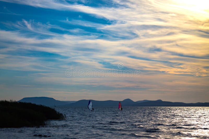 Windsurfing in Lake Balaton. Stock Image Image of coast, blue 96791241