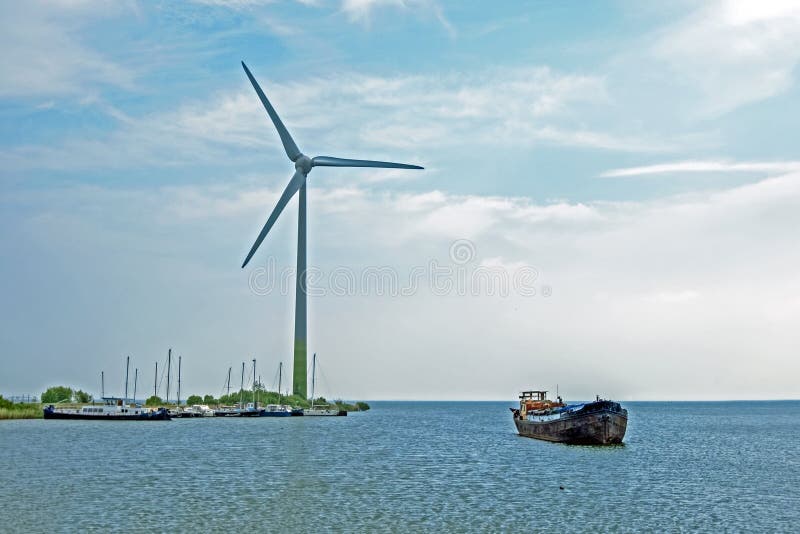 Windturbine at the IJsselmeer in the Netherlands Europe