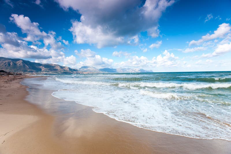 Windy Waves of Tyrrhenian Sea. Alcamo Marina, Sicily, Italy Stock Photo ...