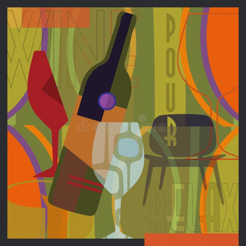 Wine Art Poster Mid Century Modern