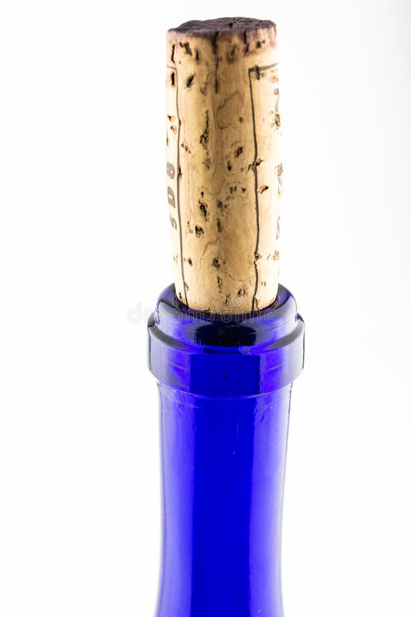 Blue Bottle Wine with a Cork Isolated on White Bac Stock Image Image