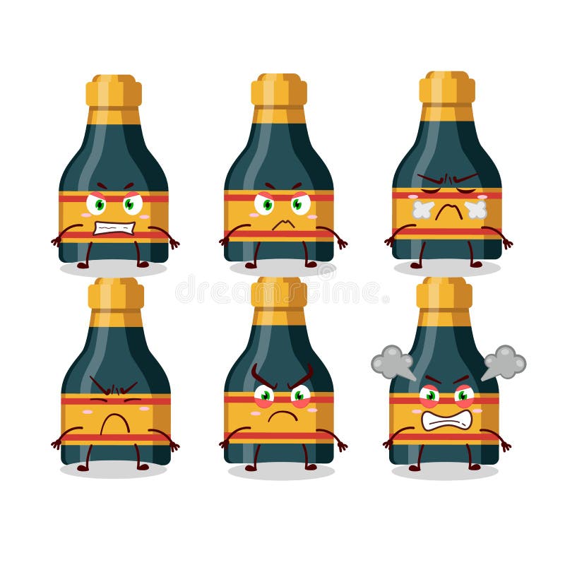 Wine bottle cartoon character with various angry expressions vector illustration