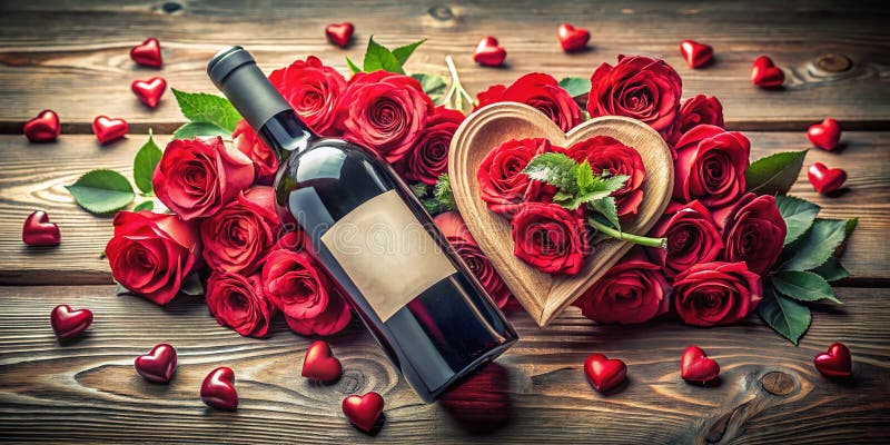 Wine bottle with custom heart-shaped label, personalized gift for roma royalty free illustration