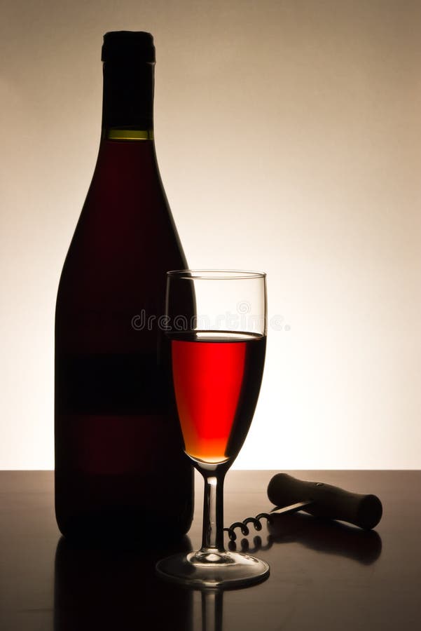 Wine bottle and glass