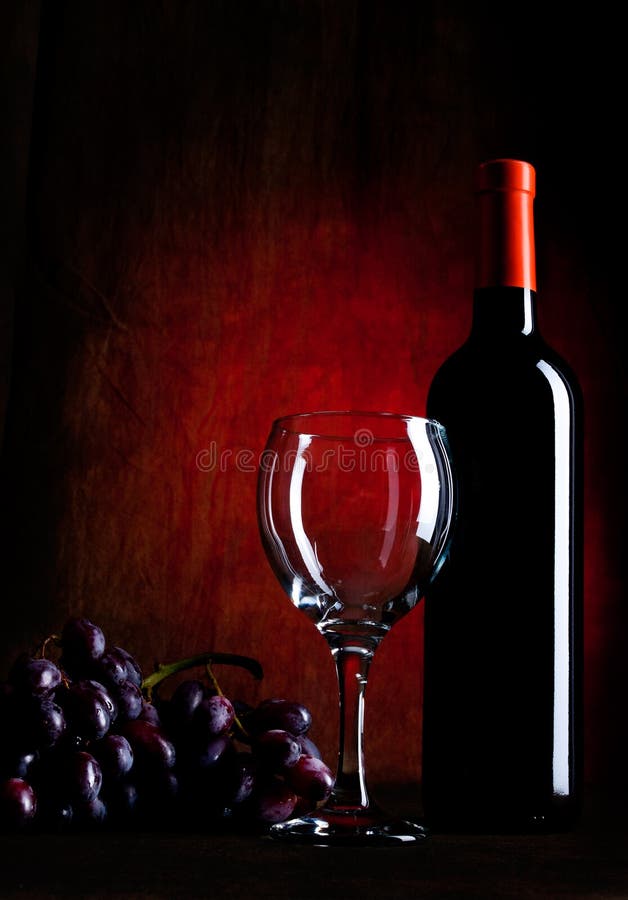 Vertical of Wine Bottle with Glasses and Grapes Stock Image Image of