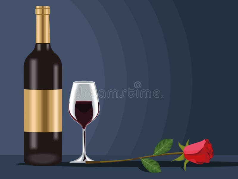 Wine bottle and rose stock vector. Illustration of vector 239297642