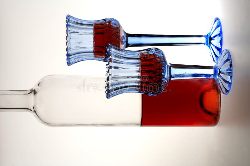 Wine Bottle and Two Glasses stock images