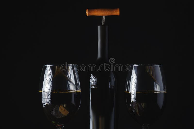 Wine bottle and two glasses royalty free stock photo Wine bottle and two glasses royalty free stock photo
