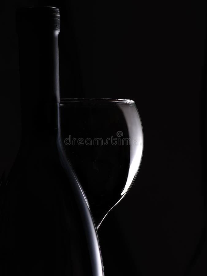 Wine Bottle and Wineglass on Black