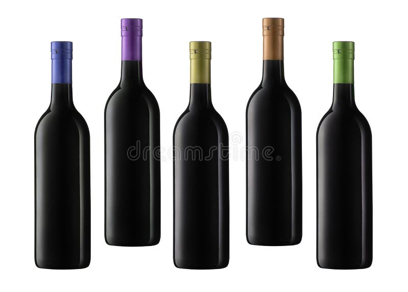 Bottiglie di vino isolato su sfondo bianco.