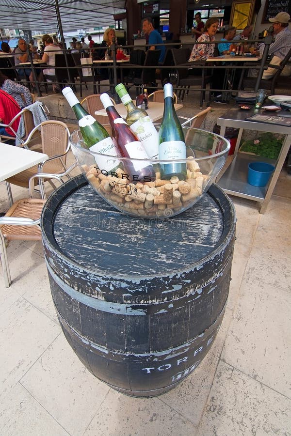 Wine Bottles Corks on a Barrel in a Restaurant Editorial Image Image