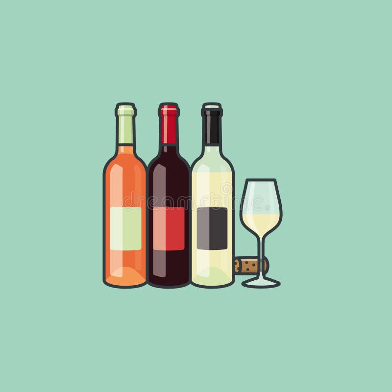 Wine bottles and glass vector illustration