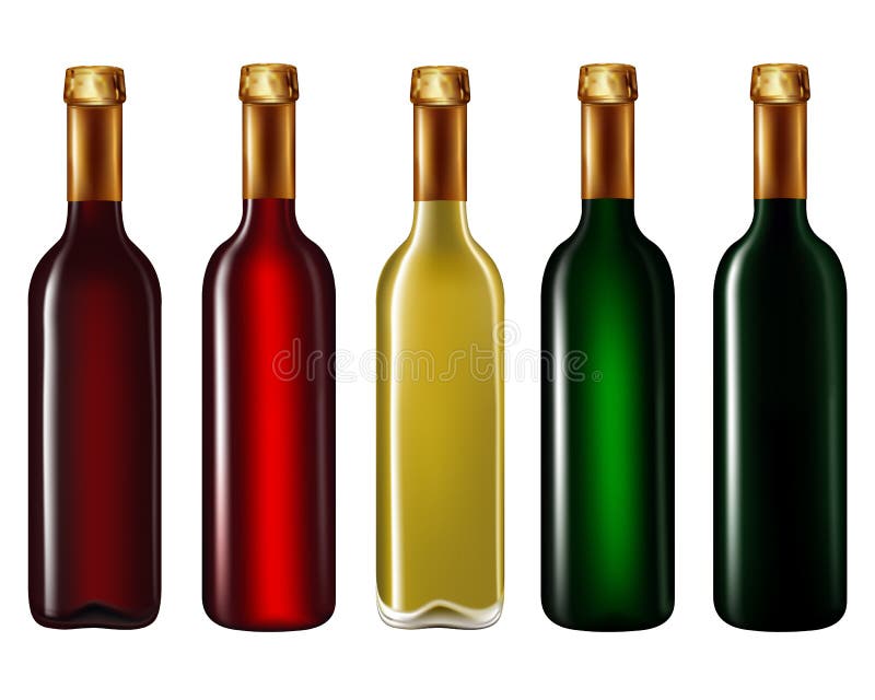 White Wine Bottle with Glass and Barrel Stock Illustration