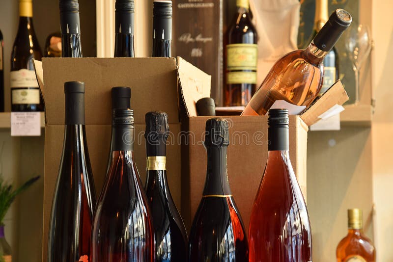 Wine Bottles in Wine Store and Ready for Home Delivery Stock Image