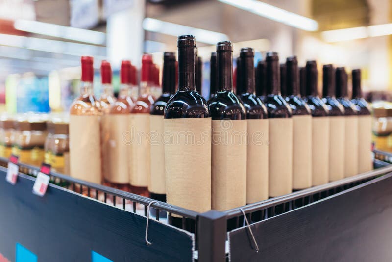 Wine Bottles on Supermarket Shelves Stock Image Image of interior