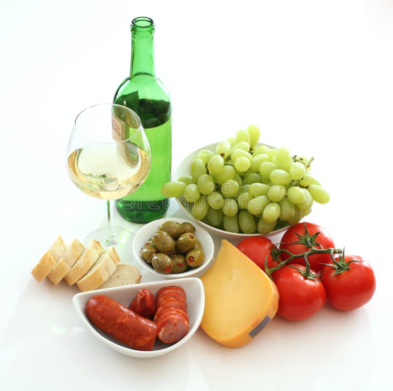 Wine, bread, cheese and vegies