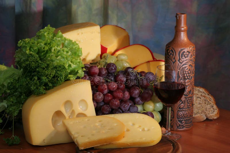 Wine, cheese and grape