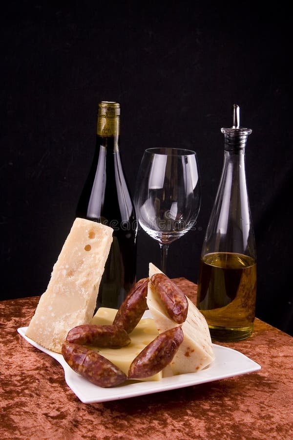 Wine, cheese and sausages