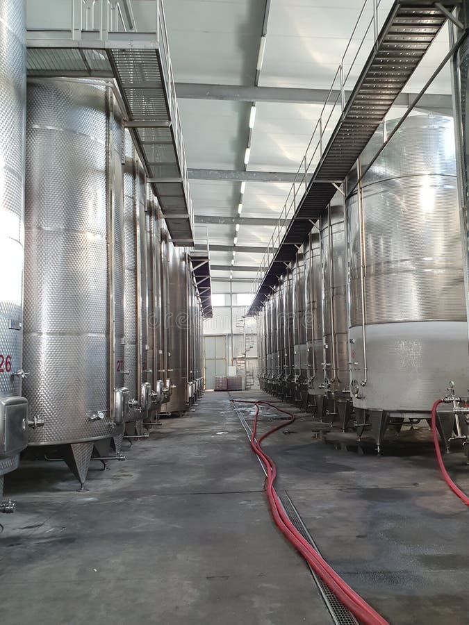 Wine Factory with Large Shine Tanks for Wine Fermentation. Stock Image