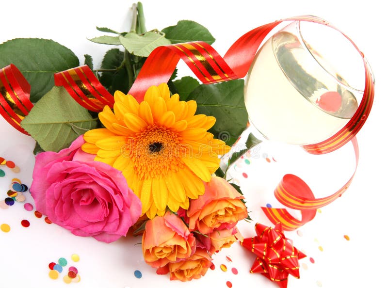 Wine and flowers stock image. Image of tenderness, holiday 18951985