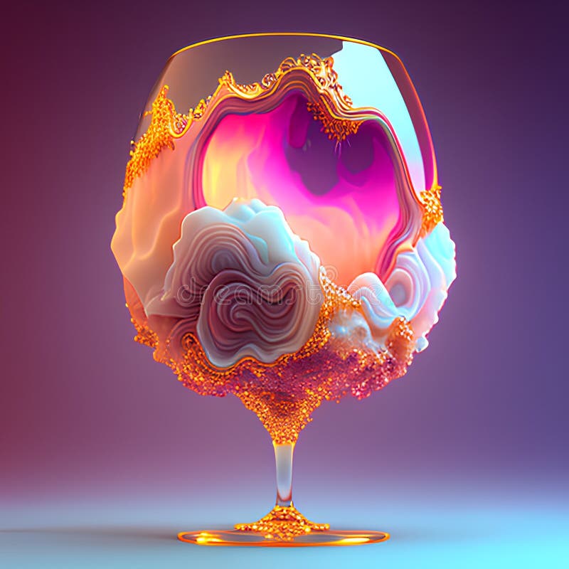Wine glass with abstract pattern, 3d rendering. Computer digital drawing. stock illustration