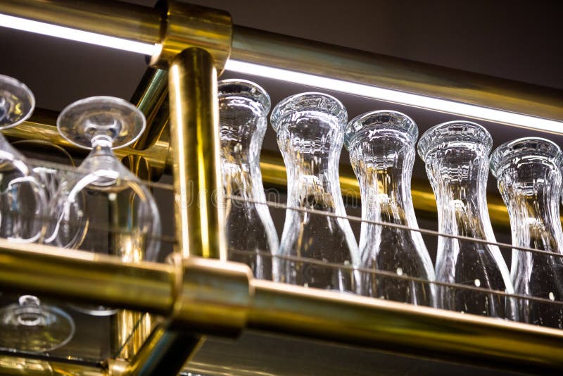 Wine Glass and Beer Glass Arranged on Bar Rack Stock Image Image of