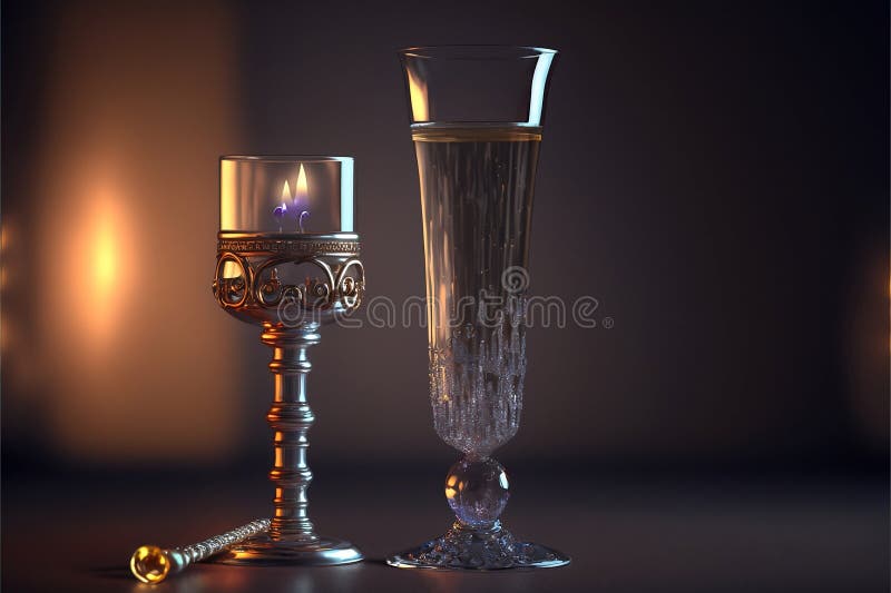 A Wine Glass and a Champagne Flute with Light Reflections. Stock