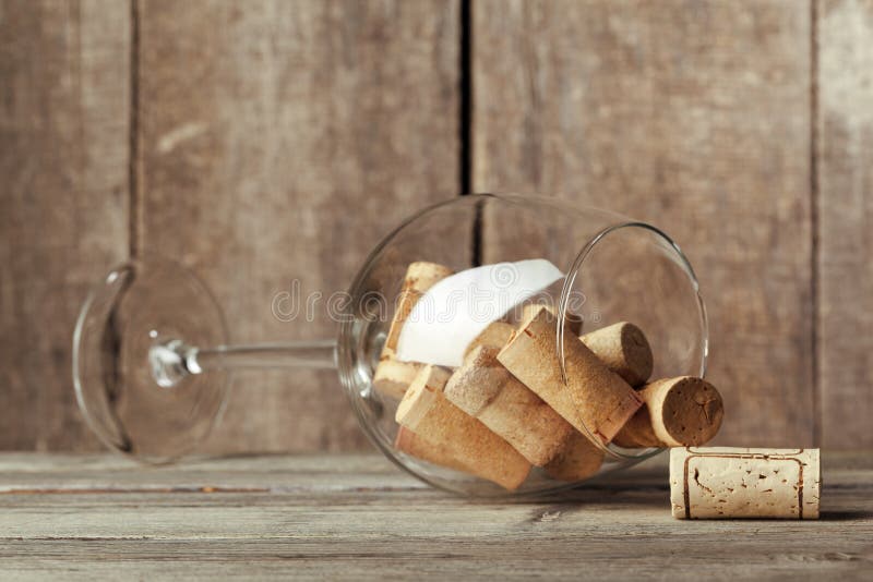 Wine Glass with Corks Inside Creative Photo. Stock Photo Image of