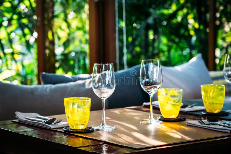 Wine Glass with Dining Set Prepare for Breakfast Lunch or Dinner on