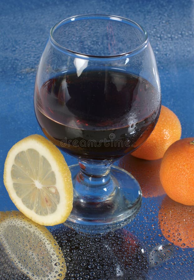 Wine glass fruit lemon oranges