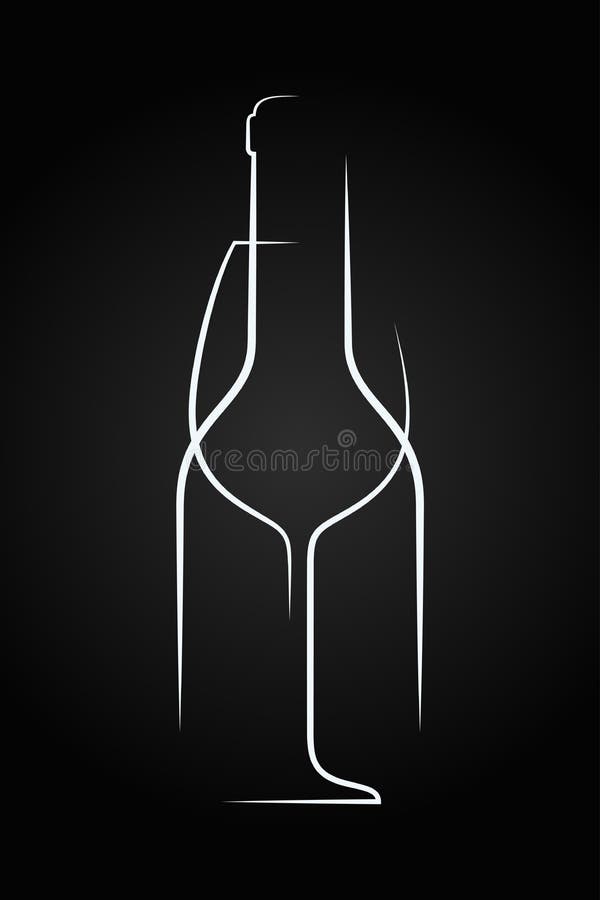 Wine glass logo. Wine bottle on black background