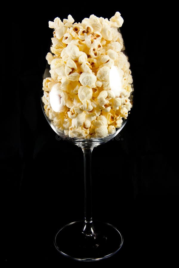 Wine glass with popcorn