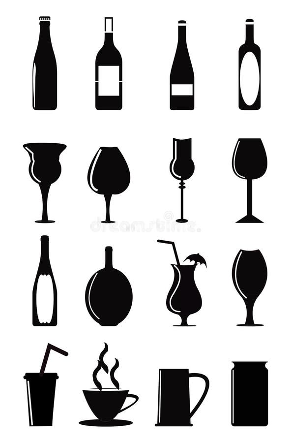 Set of wine glasses and cups Royalty Free Vector Image