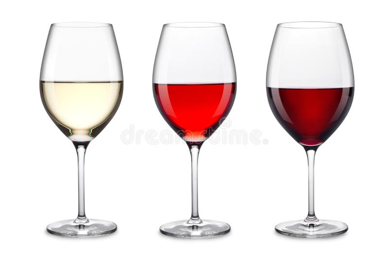 Row of three wine glasses. Row of three wine glasses